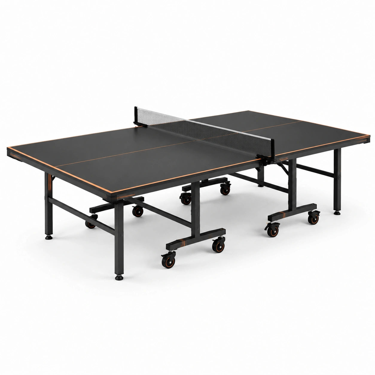 Tavolo da ping pong pieghevole in MDF e acciaio con ruote nero