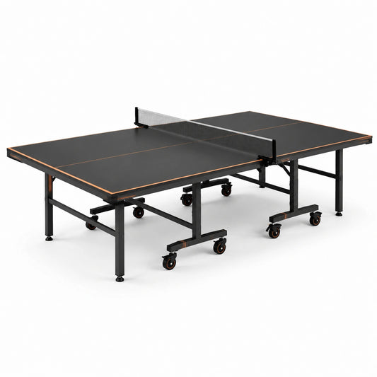 Tavolo da ping pong pieghevole in MDF e acciaio con ruote nero