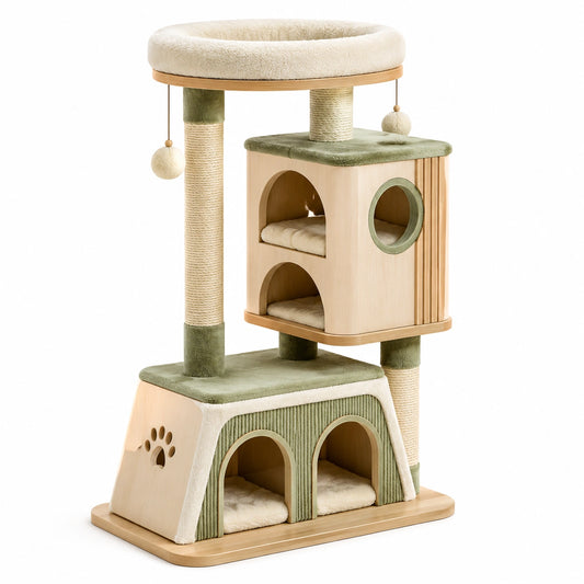 Tiragraffi per Gatti in Legno e Sisal Beige e Verde 70x50x120 cm