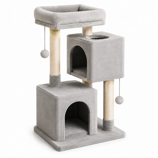 Struttura per gatti in legno con caverne e giochi