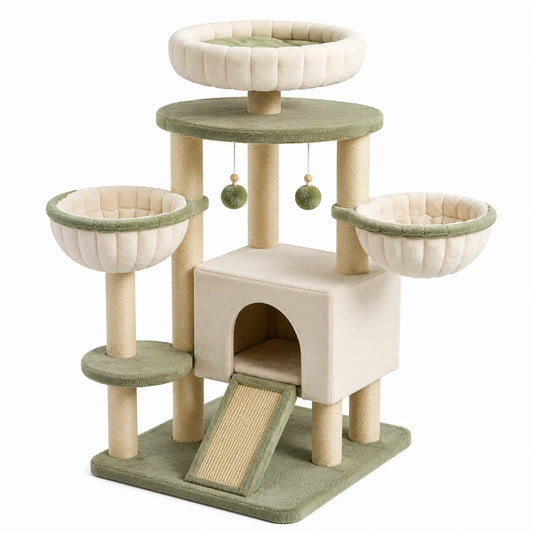 Tiragraffi per Gatti in Sisal e Peluche Poliestere Verde/Beige