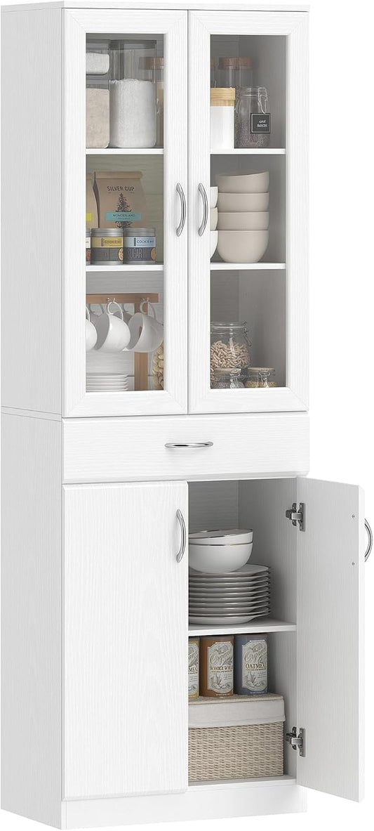 Credenza HOMCOM, 60 × 35 cm, vetro, Bianco, regolabile, per soggiorno e sala da pranzo