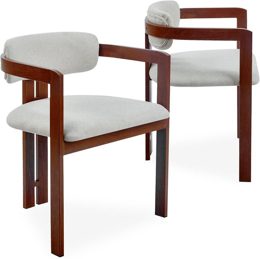 Sedia Menzzo, 2 sedie, legno, metallo, Beige, con braccioli, imbottita, per sala da pranzo e cucina