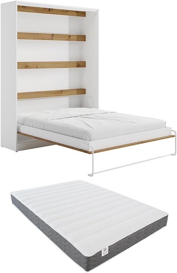 Letto Vente-unique RAPILI, 160 × 200 cm, apertura verticale, materasso incluso, Bianco, per camera da letto