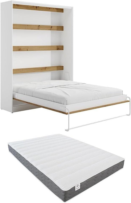 Letto Vente-unique RAPILI, 160 × 200 cm, apertura verticale, materasso incluso, Bianco, per camera da letto