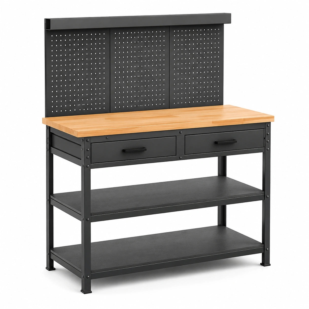 Banco da lavoro in legno di faggio e metallo nero 120x60x150 cm