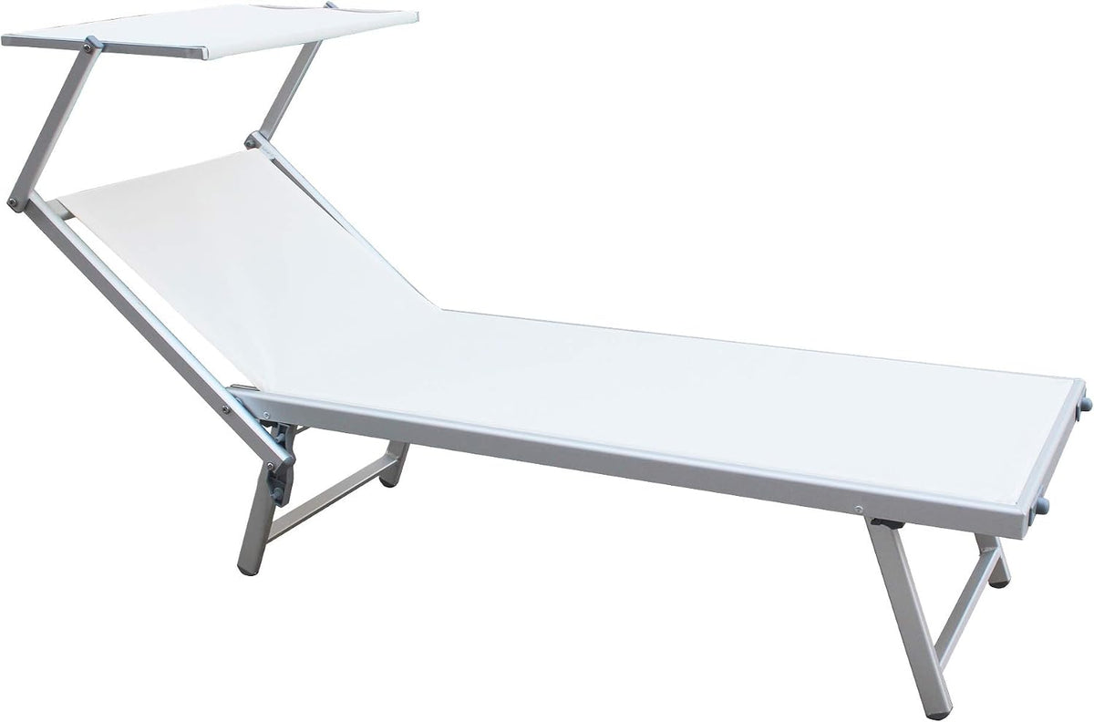 Lettino prendisole Rebecca Mobili RE6567, alluminio, textilene, Bianco, con poggiatesta, per giardino e terrazzo