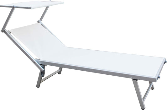Lettino prendisole Rebecca Mobili RE6567, alluminio, textilene, Bianco, con poggiatesta, per giardino e terrazzo