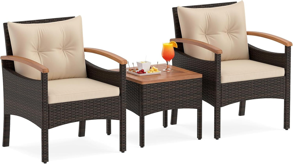 Set da pranzo da giardino LIFEZEAL, legno, rattan, Giallo, per giardino e terrazzo