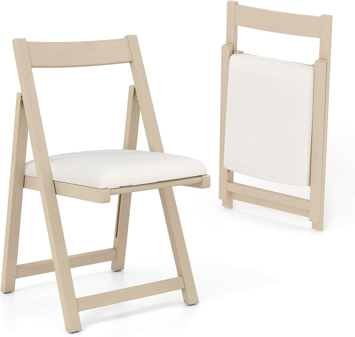 Sedia GIANTEX, 2 sedie, 49 × 57,5 × 87 cm, legno, Beige, pieghevole, con braccioli, imbottita, per sala da pranzo e cucina