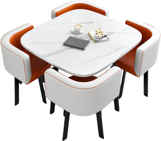 Set da pranzo, 4 sedie, metallo, Bianco, per ufficio