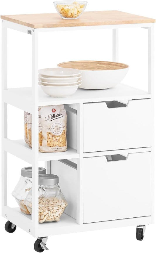 Carrello da cucina SoBuy, 2 cassetti, 3 ripiani, 89 × 53 × 37 cm, legno, MDF, con ruote, per sala da pranzo e cucina