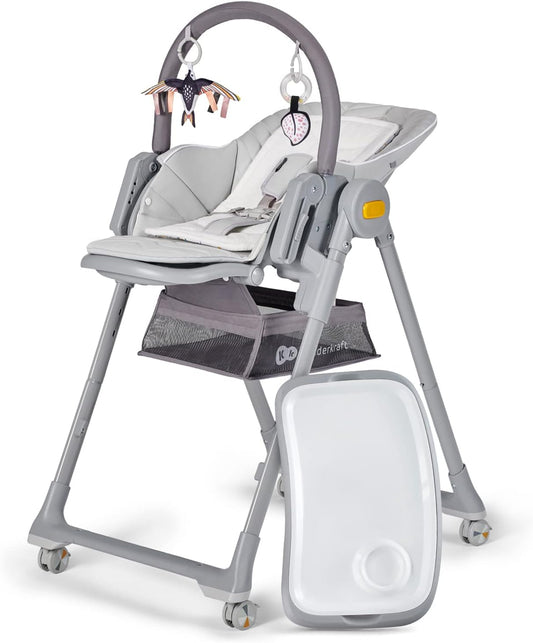 Seggiolone kk Kinderkraft, similpelle, Grigio, reclinabile, regolabile, con poggiapiedi, sfoderabile