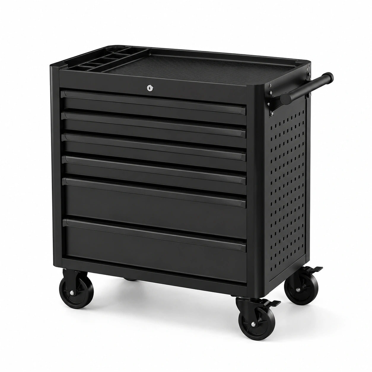Carrello portautensili in metallo nero 7 cassetti con ruote