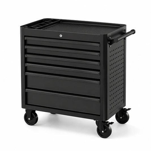 Carrello portautensili in metallo nero 7 cassetti con ruote