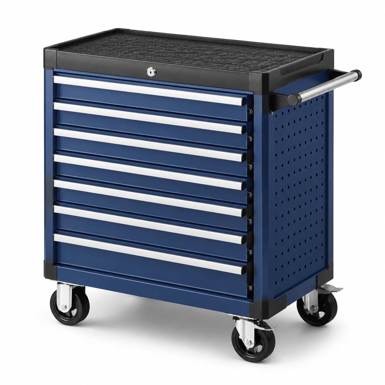 Carrello portautensili acciaio blu con 7 cassetti e ruote girevoli