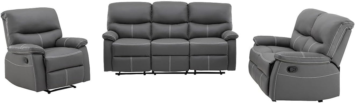 Divano Vente-unique, 3 posti, 2 posti, 183 × 90 × 95 cm, 133 × 90 × 95 cm, similpelle, Grigio, con braccioli, per soggiorno
