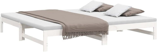 Divano letto vidaXL, misura 100 × 200, legno massello, Bianco, con rete a doghe, per soggiorno