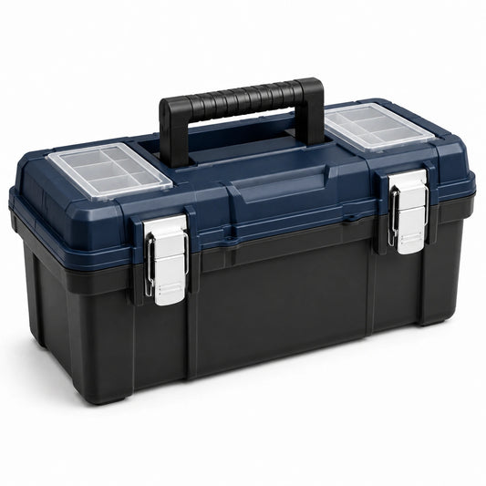 Cassetta degli attrezzi in plastica con manico e scomparti trasparenti 50x25x25 cm blu/nero