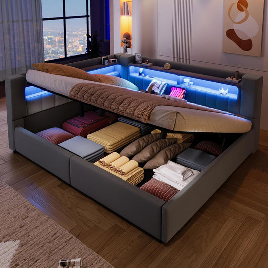 Divano letto NovaFurnish, 90 × 190 cm, velluto, Grigio, regolabile, con porta USB, per soggiorno