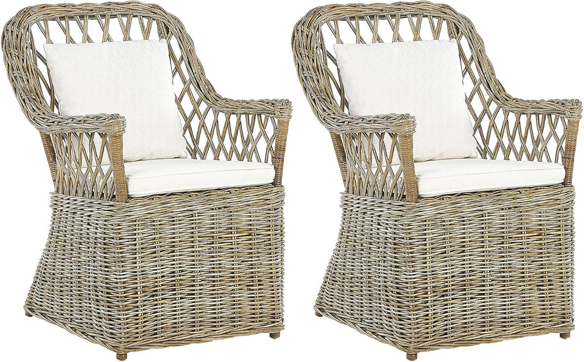 Set di mobili da giardino Beliani, 43 × 53 cm, rattan, Bianco e naturale, pieghevole, per giardino e terrazzo