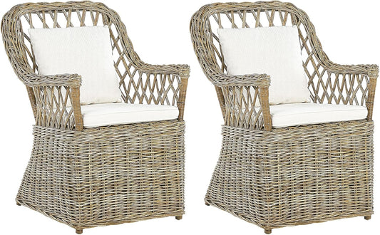 Set di mobili da giardino Beliani, 43 × 53 cm, rattan, Bianco e naturale, pieghevole, per giardino e terrazzo