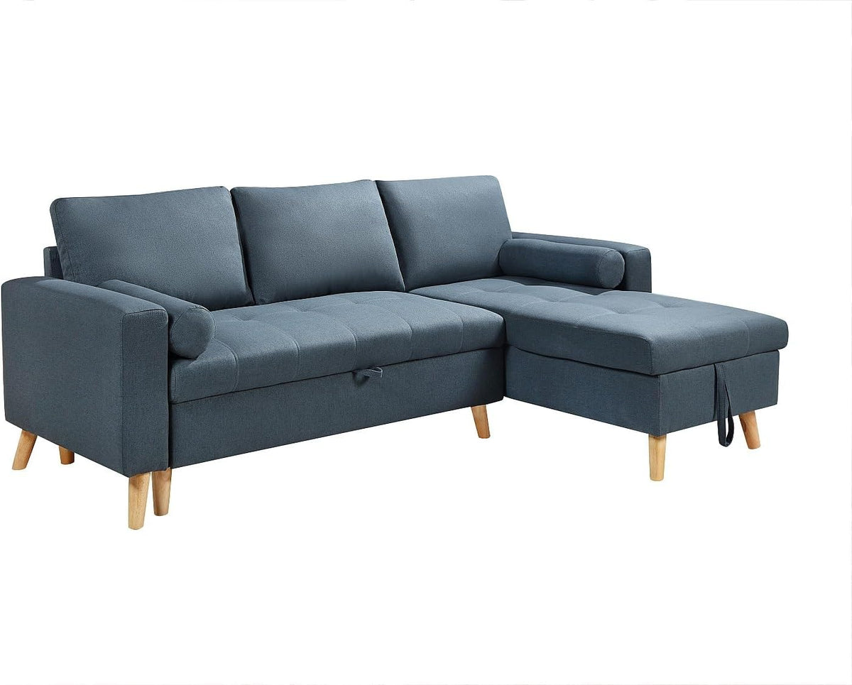 Divano letto Vente-unique KORI, 225 × 146 × 88 cm, tessuto, Blu petrolio, trasformabile, sfoderabile, per soggiorno