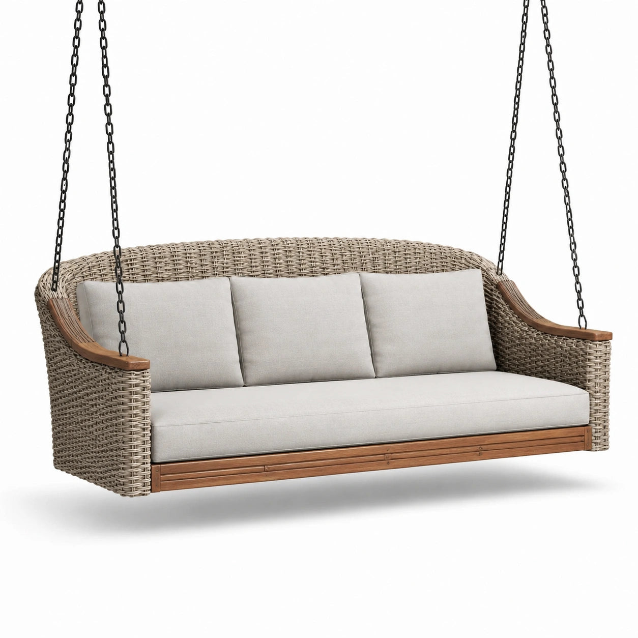 Dondolo da Veranda in Rattan Sintetico con Cuscini in Tessuto Grigio