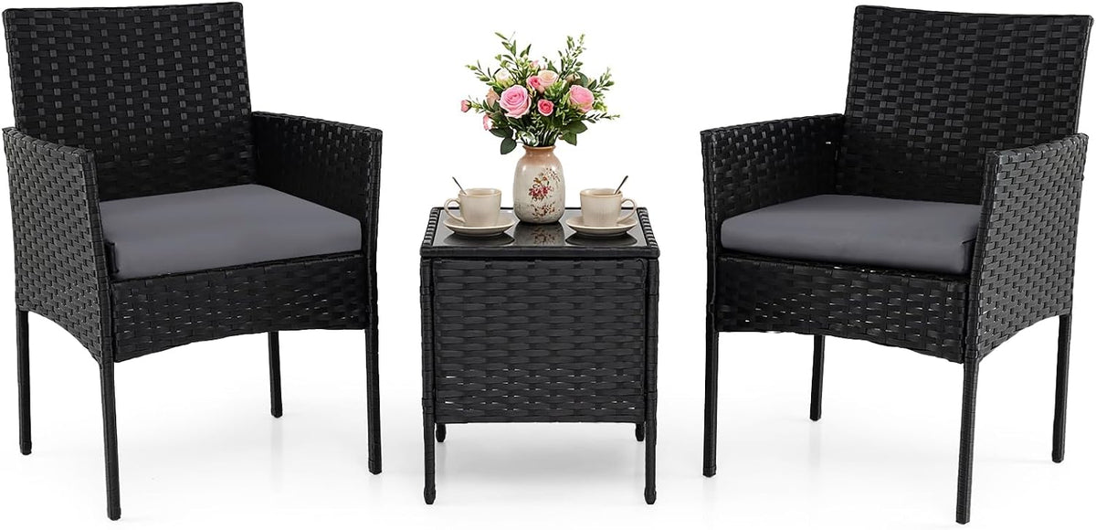 Set di mobili da giardino COSTWAY, 3 pezzi, rattan, Grigio, per giardino e terrazzo