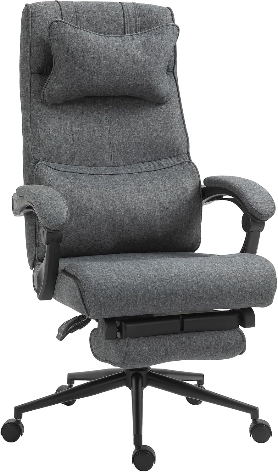 Sedia da ufficio Vinsetto, Grigio, girevole a 360°, regolabile, con ruote, con poggiatesta, con braccioli, per ufficio