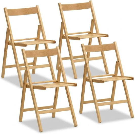 Sedia Tomaino, 4 sedie, 40 × 7 × 87 cm, 42 × 49 × 79 cm, legno, Naturale, pieghevole, per giardino e terrazzo