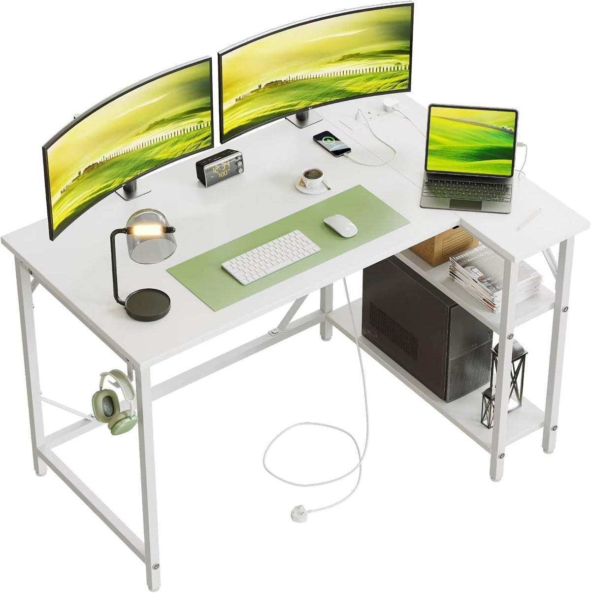 Scrivania DOMSHOCT, 120 × 70 cm, regolabile, con porta USB, per ufficio, con prese di corrente, postazione di lavoro per PC per casa e ufficio