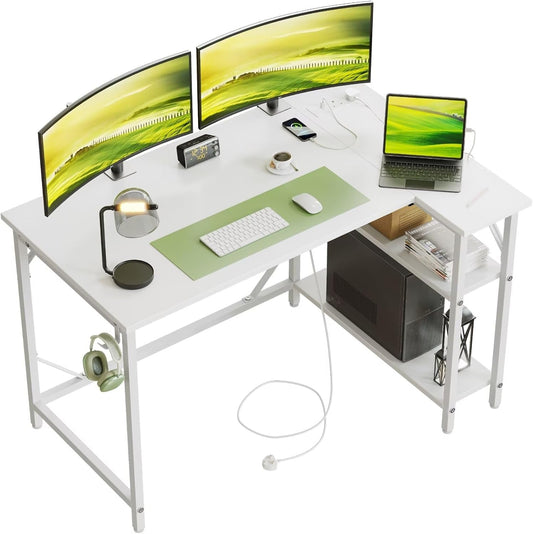 Scrivania DOMSHOCT, 120 × 70 cm, regolabile, con porta USB, per ufficio, con prese di corrente, postazione di lavoro per PC per casa e ufficio