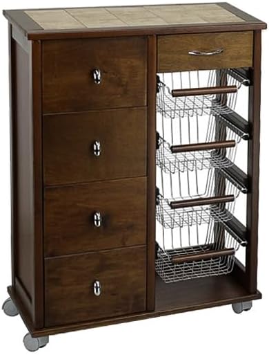 Carrello da cucina Liberoshopping, 4 cassetti, 59 × 39 × 84 cm, 21,5 × 29,5 × 11,5 cm, legno, acciaio, Noce, per sala da pranzo e cucina