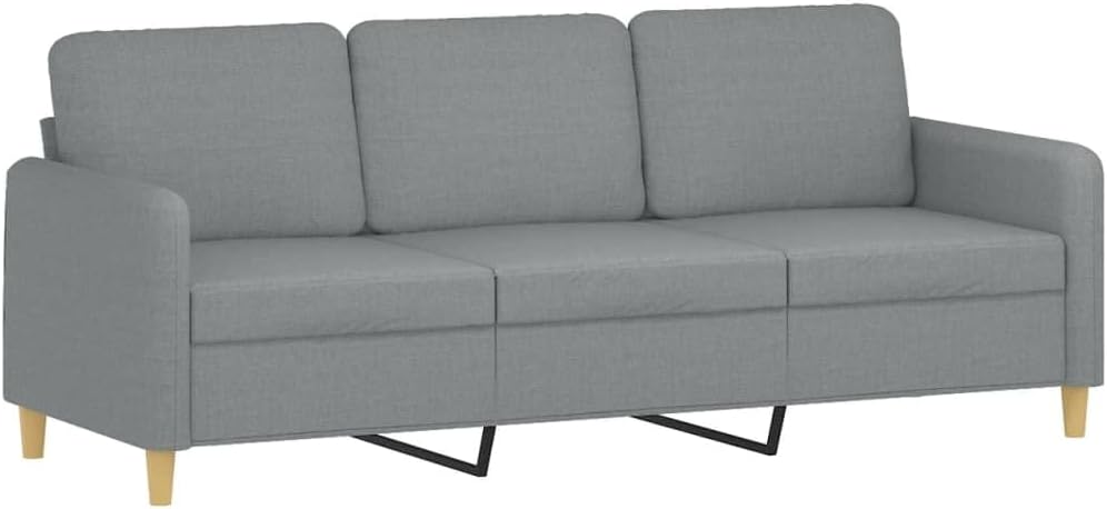 Divano, 3 posti, 198 × 77 × 80 cm, tessuto, Grigio chiaro, con braccioli, imbottito, per soggiorno