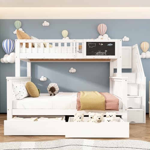 Letto a castello Merax, 140 × 200 cm, misura 90 × 200, legno, Bianco, con rete a doghe, per camera da letto