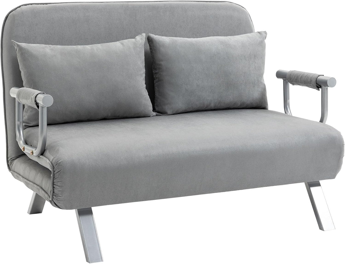 Divano letto HOMCOM, 2 posti, matrimoniale, 111 × 80 × 78 cm, acciaio, tessuto scamosciato, Grigio chiaro, trasformabile, con funzione letto