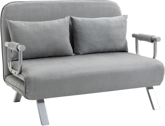 Divano letto HOMCOM, 2 posti, matrimoniale, 111 × 80 × 78 cm, acciaio, tessuto scamosciato, Grigio chiaro, trasformabile, con funzione letto