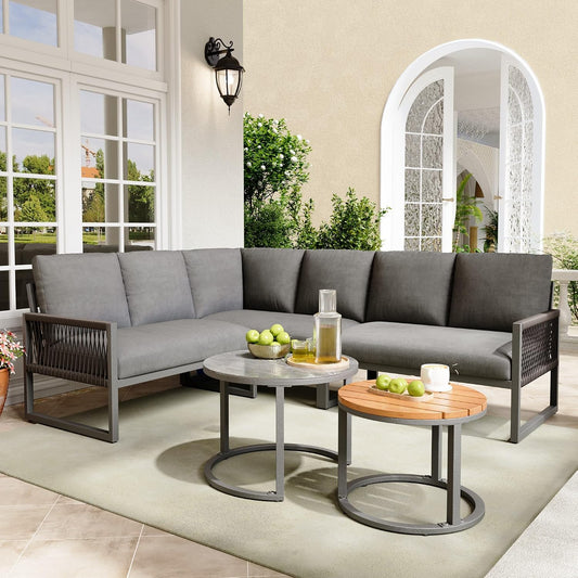 Set da pranzo da giardino KUAKE, 5 pezzi, 2 divani, 123 × 68 × 86 cm, 110 × 66 × 86 cm, regolabile, per giardino e terrazzo