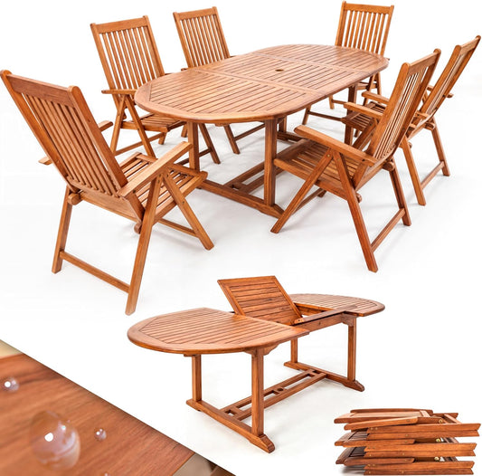 Set da pranzo da giardino CASARIA, 6 sedie, legno, pieghevole, per giardino e terrazzo