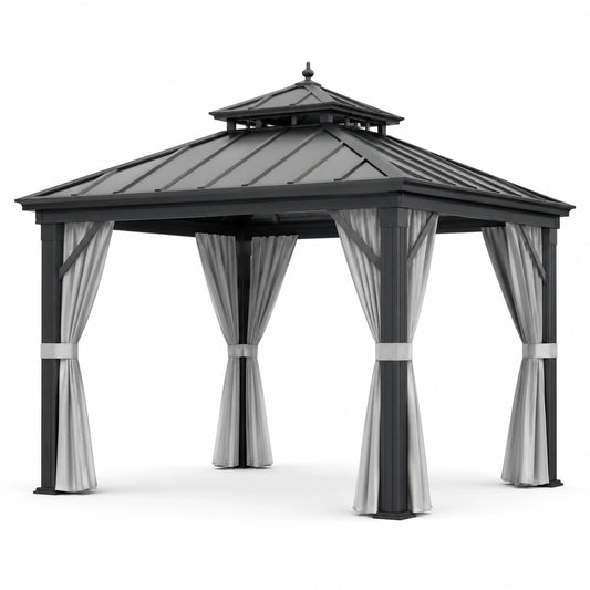 Gazebo quadrato in alluminio con tende grigie