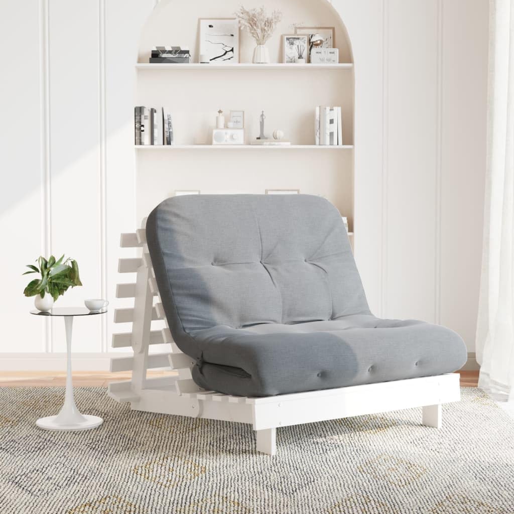 Divano letto BOWEKAM, 100 × 206 × 11 cm, materasso incluso, legno massello, Bianco, con funzione letto, regolabile, per giardino e terrazzo