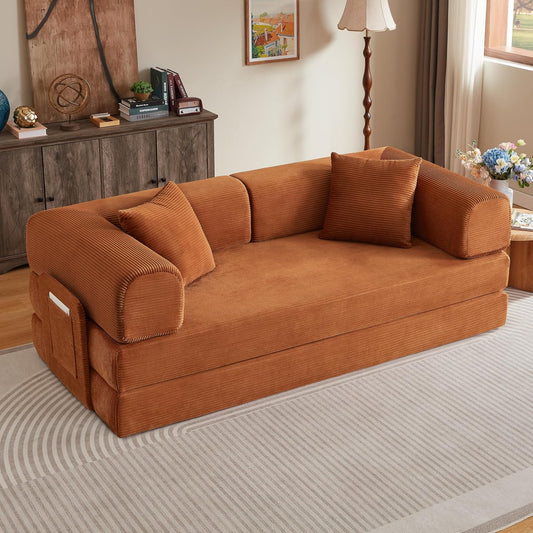 Divano letto Kuczn, tessuto, pieghevole, imbottito, per soggiorno, senza montaggio, design con seduta profonda