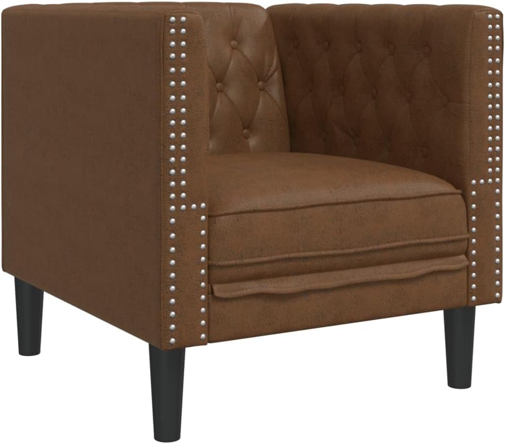 Poltrona vidaXL, 71 × 74,5 × 70,5 cm, tessuto scamosciato, similpelle, Marrone, con braccioli, imbottita, per soggiorno