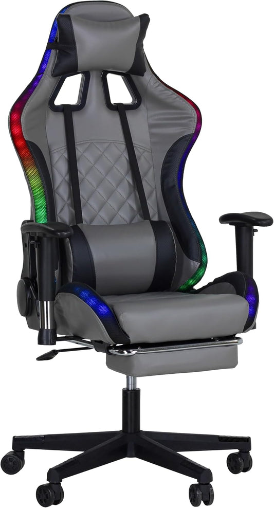 Sedia gaming Totò Piccinni, similpelle, Grigio, reclinabile, con braccioli, per ufficio