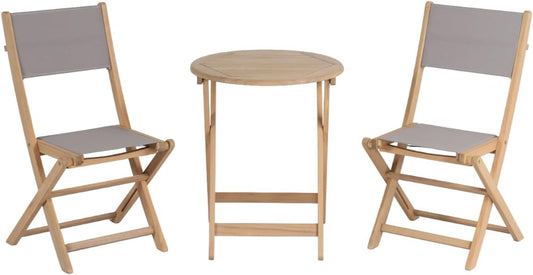 Set da pranzo da giardino BAÏTA, 2 posti, 150 × 90 × 75cm, 60 × 60 × 72 cm, legno, textilene, Taupe, pieghevole, per giardino e terrazzo