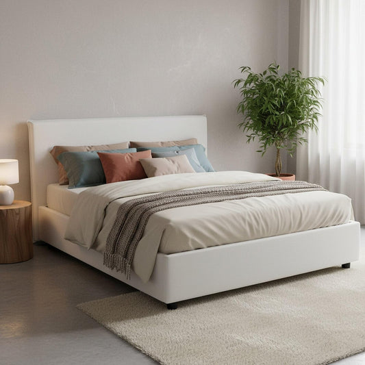 Letto contenitore Talamo Italia, matrimoniale, 160 × 190 cm, misura 160 × 190, tessuto, Bianco, con contenitore, con rete a doghe, sfoderabile