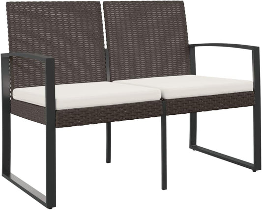 Panca vidaXL, 2 posti, 103,5 × 57 × 77,5 cm, 48 × 52,5 × 5 cm, rattan, Marrone, con braccioli, per giardino e terrazzo