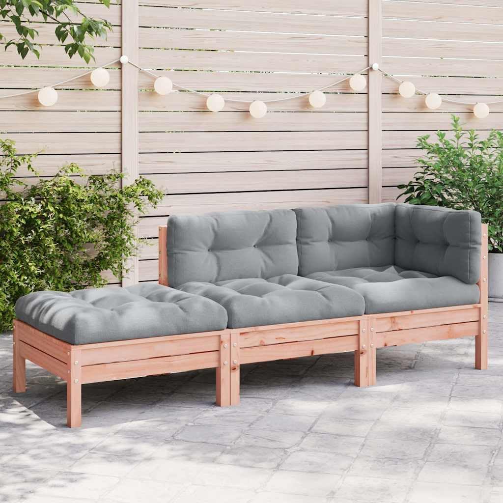 Divano, 3 posti, 189 × 63 × 62,5 cm, legno massello, Nero, con poggiapiedi, per giardino e terrazzo