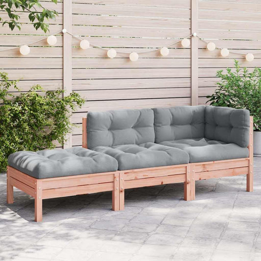 Divano, 3 posti, 189 × 63 × 62,5 cm, legno massello, Nero, con poggiapiedi, per giardino e terrazzo